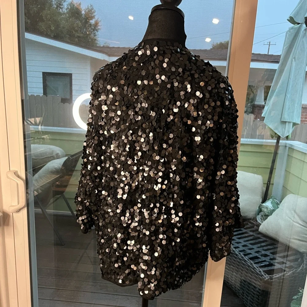 Black Sequin Cape Jacket Short Sleeve - Picture 14 of 16